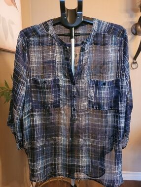Women's Blue Plaid Blouse